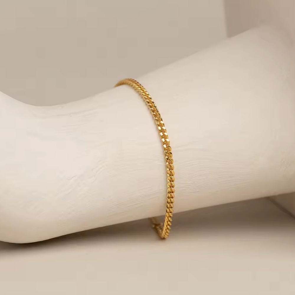 18K Real solid gold vaporized 2mm minimalist cuban link chain